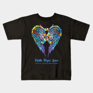 Multicolor Muzzle Pieces Wings Faith Hope Love Autism Cancer Kids T-Shirt